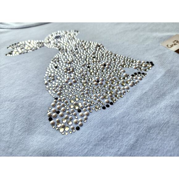 TOP/BLOUSE-CORAL BAY-Light Blue-Rabbit-Faux Pearls-Rhinestones-Size Small - Picture 4 of 16